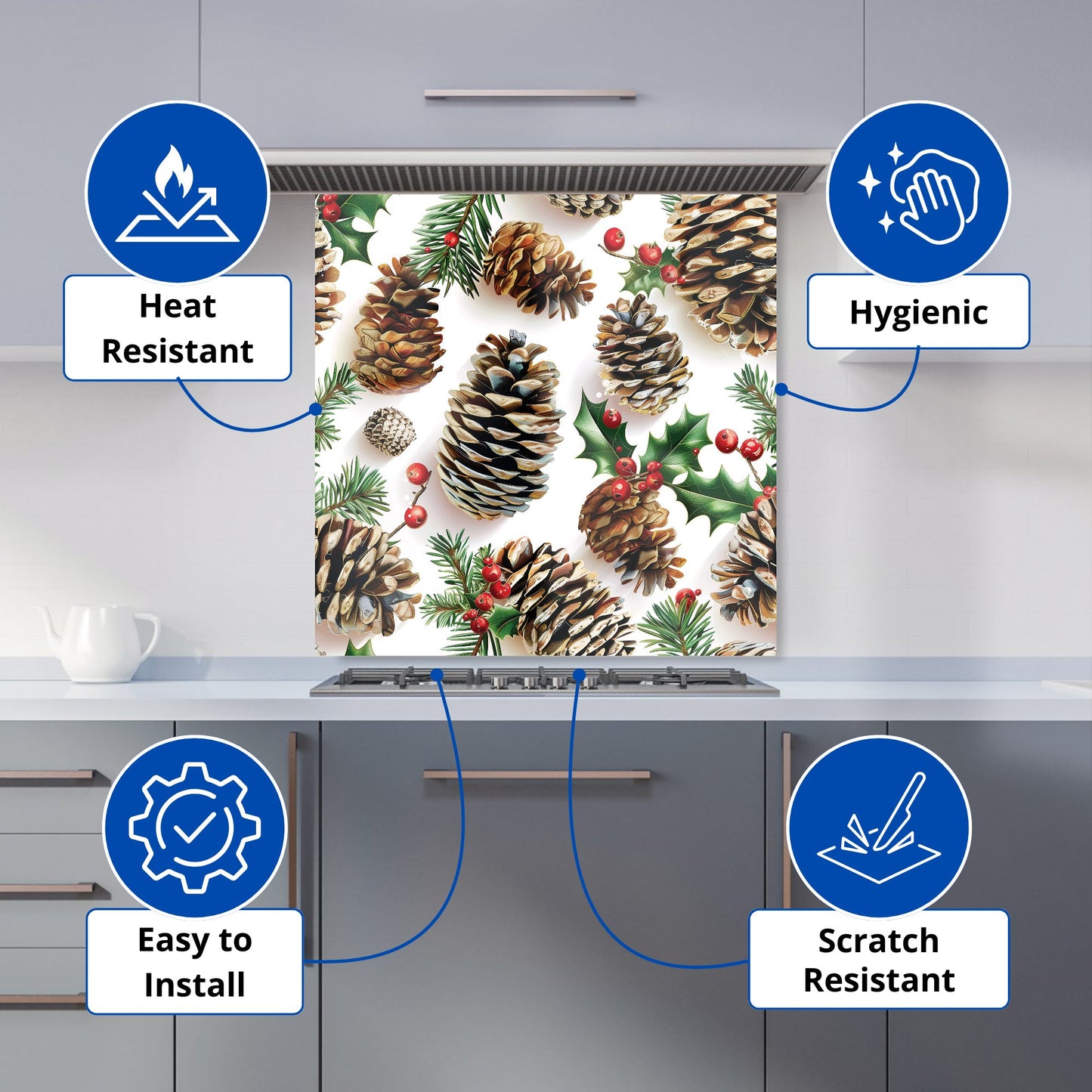 Holiday Pine Cones and Berries Kitchen Splashback