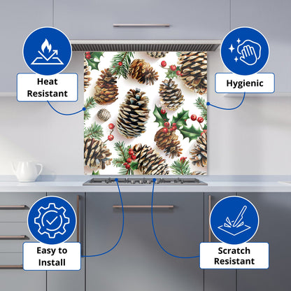 Holiday Pine Cones and Berries Kitchen Splashback