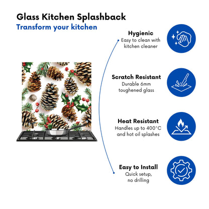 Holiday Pine Cones and Berries Kitchen Splashback