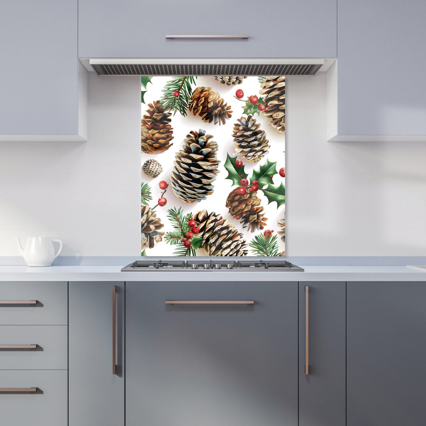 Holiday Pine Cones and Berries Kitchen Splashback