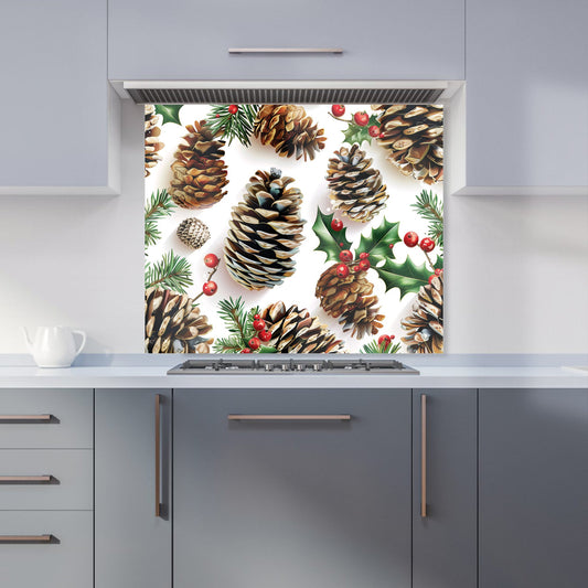 Holiday Pine Cones and Berries Kitchen Splashback