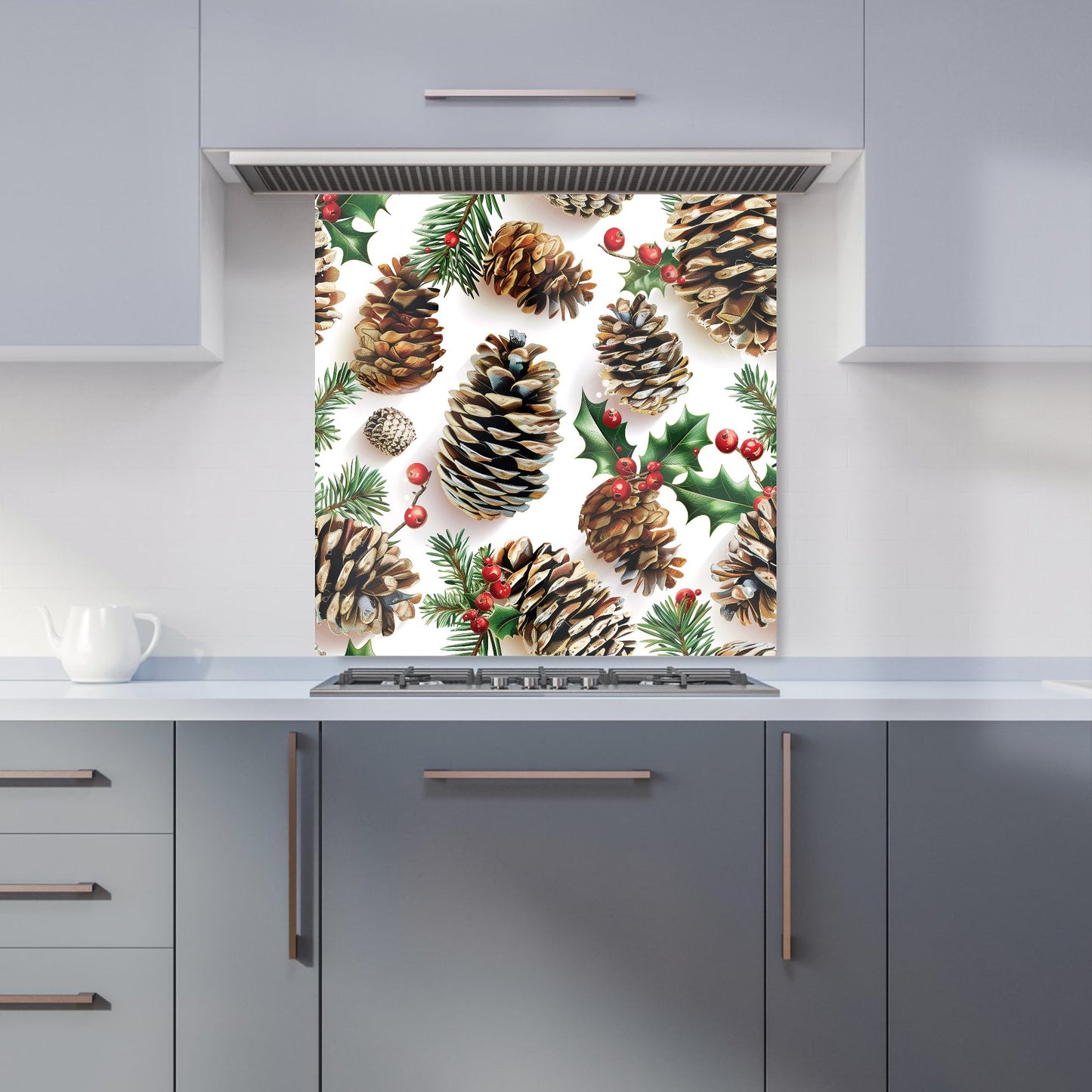 Holiday Pine Cones and Berries Kitchen Splashback