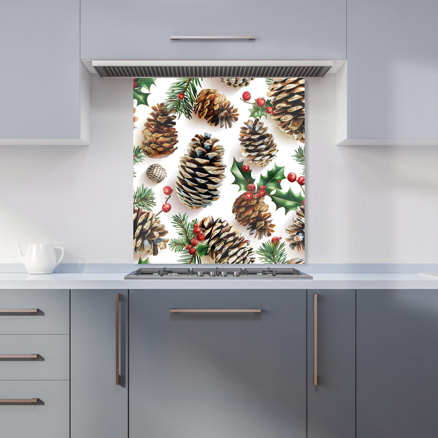 Holiday Pine Cones and Berries Kitchen Splashback