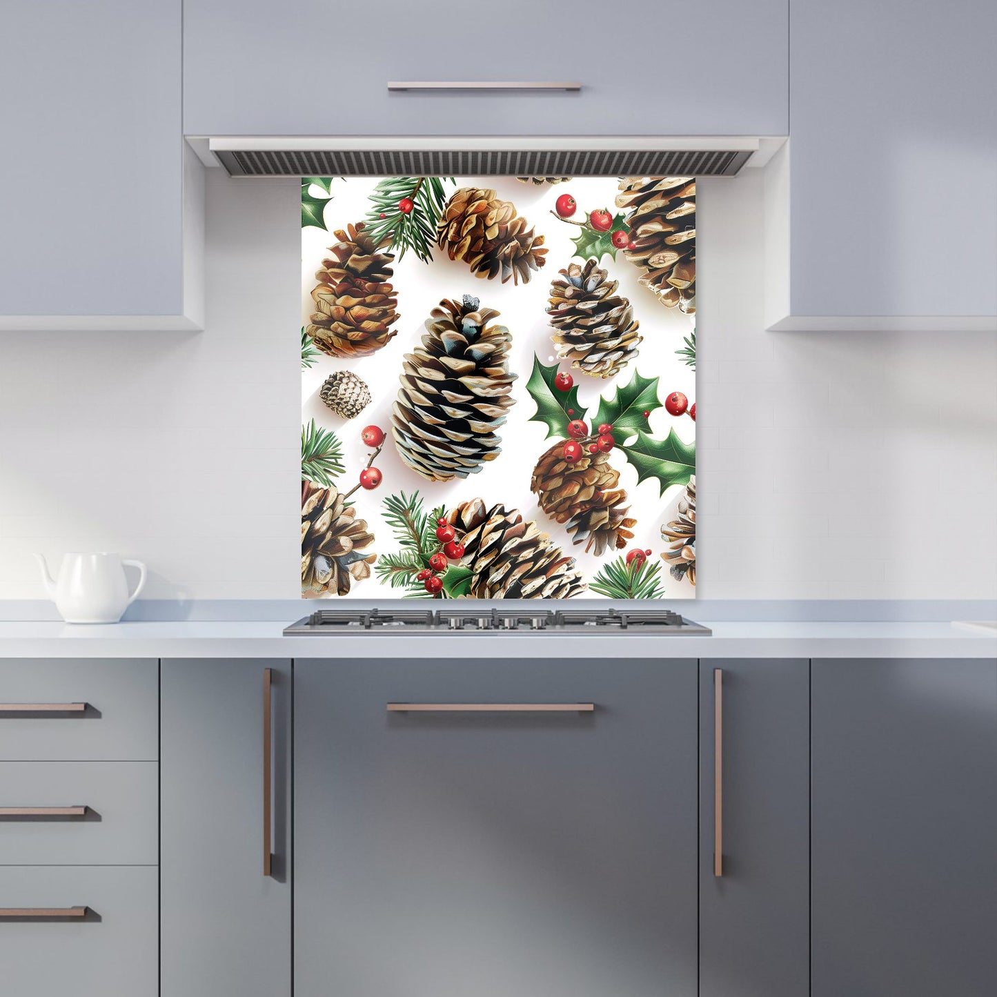 Holiday Pine Cones and Berries Kitchen Splashback