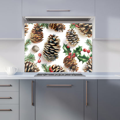 Holiday Pine Cones and Berries Kitchen Splashback