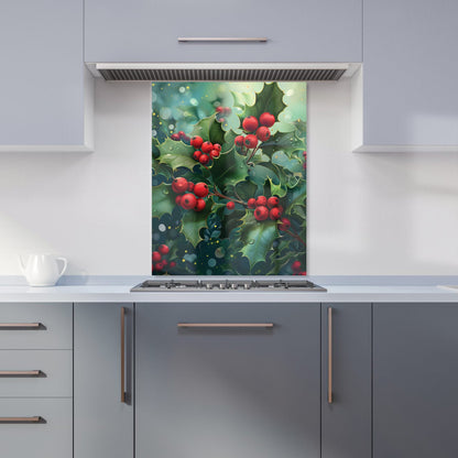 Festive Holly with Dew-Kissed Berries Kitchen Splashback