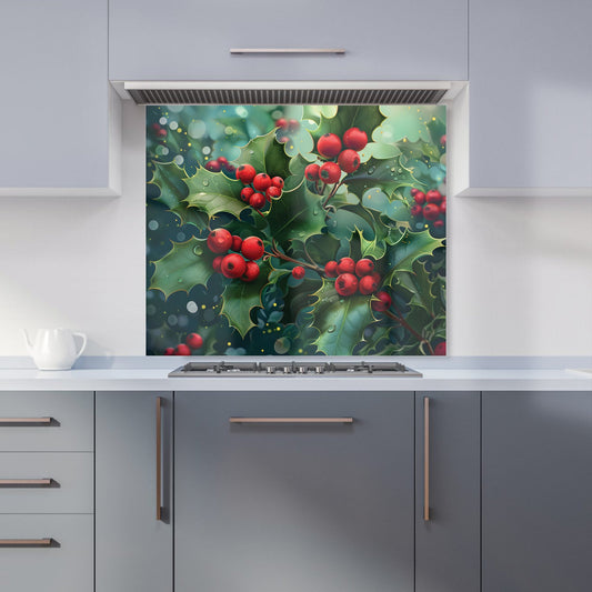 Festive Holly with Dew-Kissed Berries Kitchen Splashback