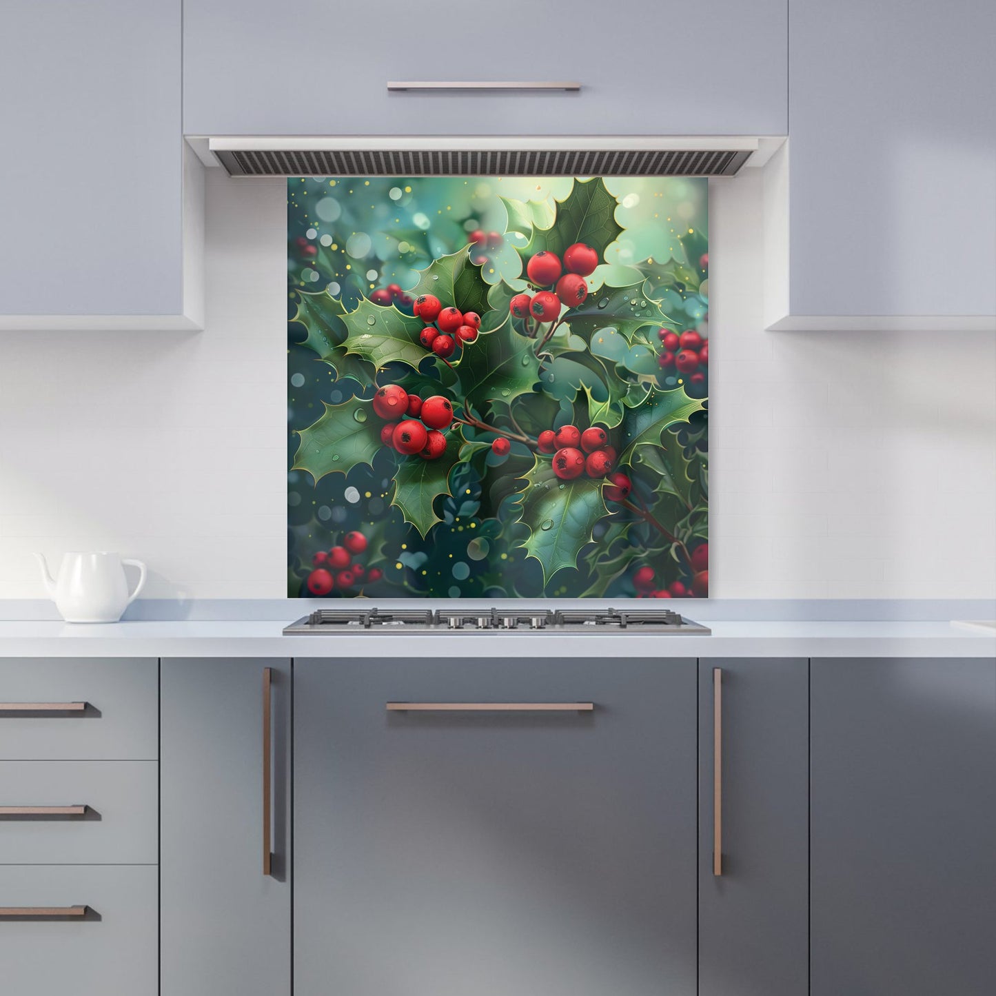 Festive Holly with Dew-Kissed Berries Kitchen Splashback