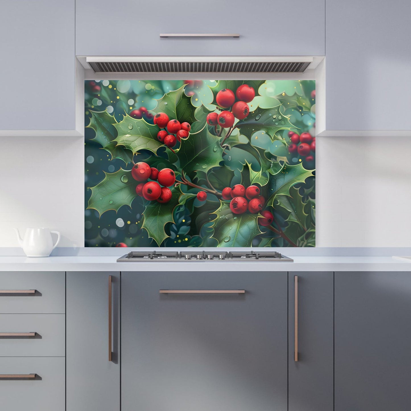 Festive Holly with Dew-Kissed Berries Kitchen Splashback