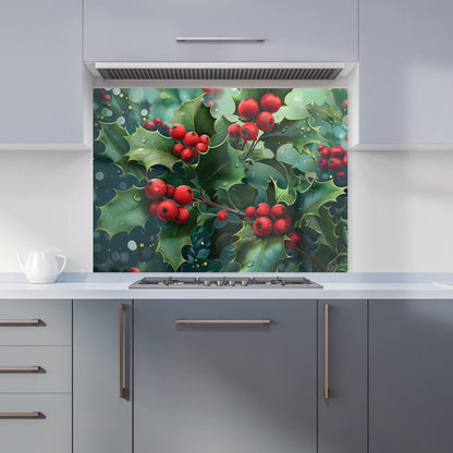 Festive Holly with Dew-Kissed Berries Kitchen Splashback