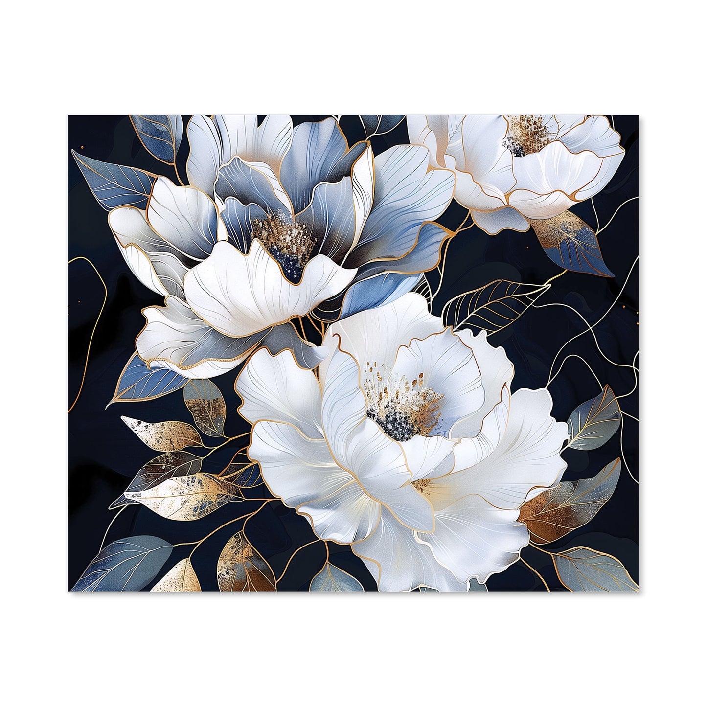 Elegant Floral Symphony in Blue and Gold Kitchen Splashback