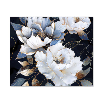 Elegant Floral Symphony in Blue and Gold Kitchen Splashback