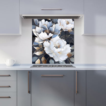 Elegant Floral Symphony in Blue and Gold Kitchen Splashback