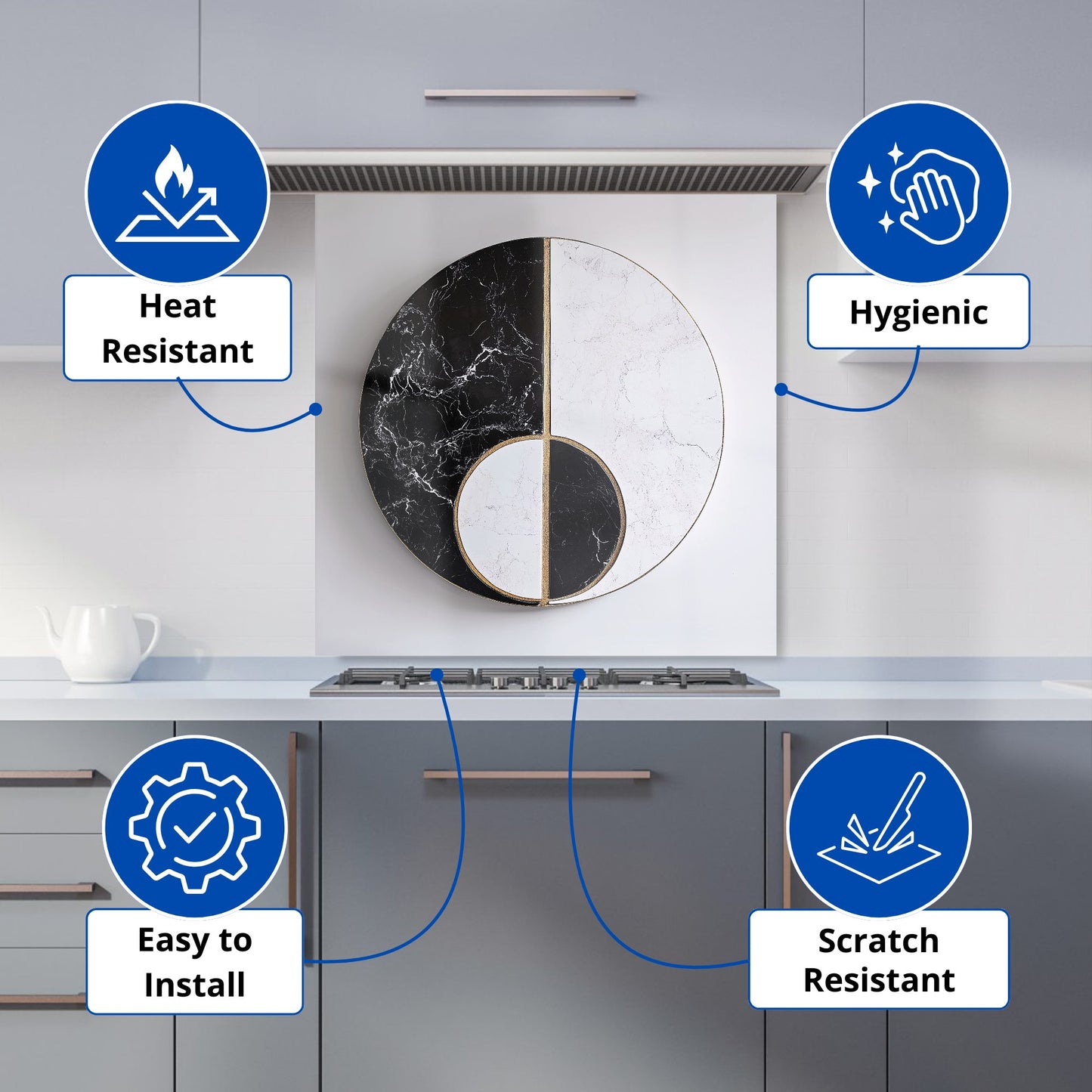 Sleek Yin Yang Marble Design Kitchen Splashback
