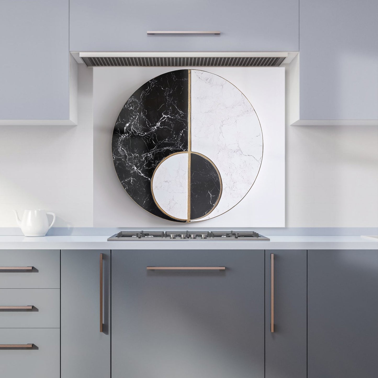 Sleek Yin Yang Marble Design Kitchen Splashback