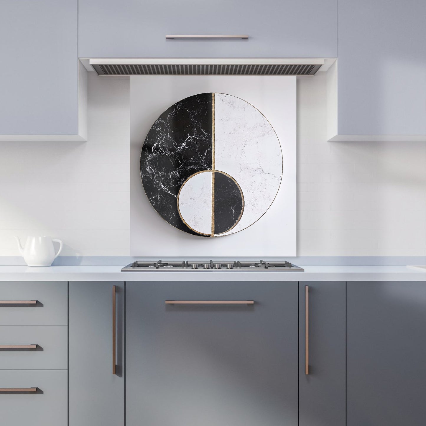Sleek Yin Yang Marble Design Kitchen Splashback