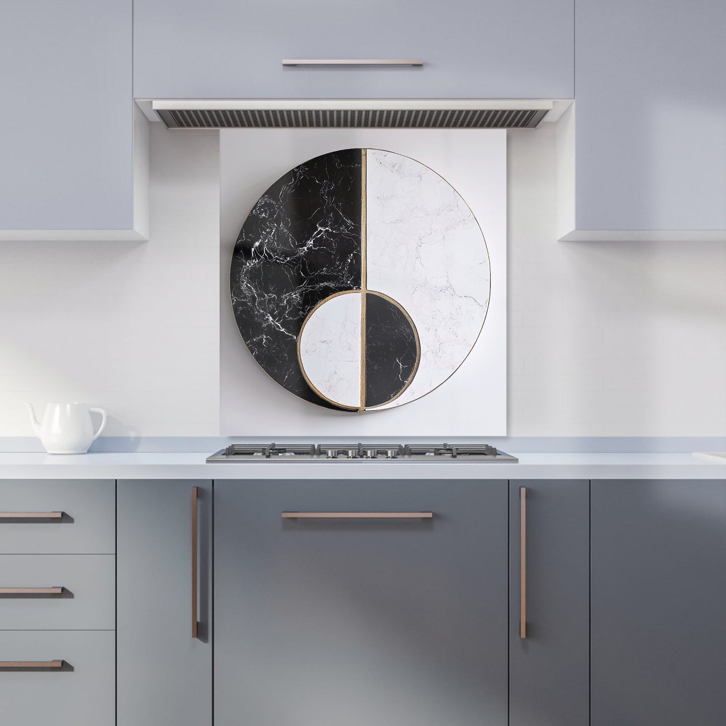 Sleek Yin Yang Marble Design Kitchen Splashback