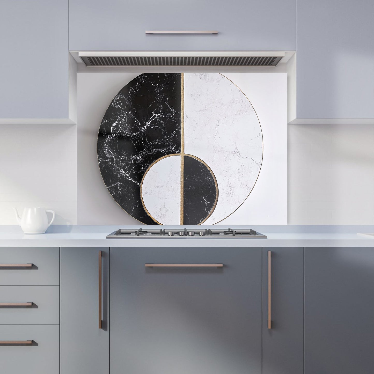 Sleek Yin Yang Marble Design Kitchen Splashback