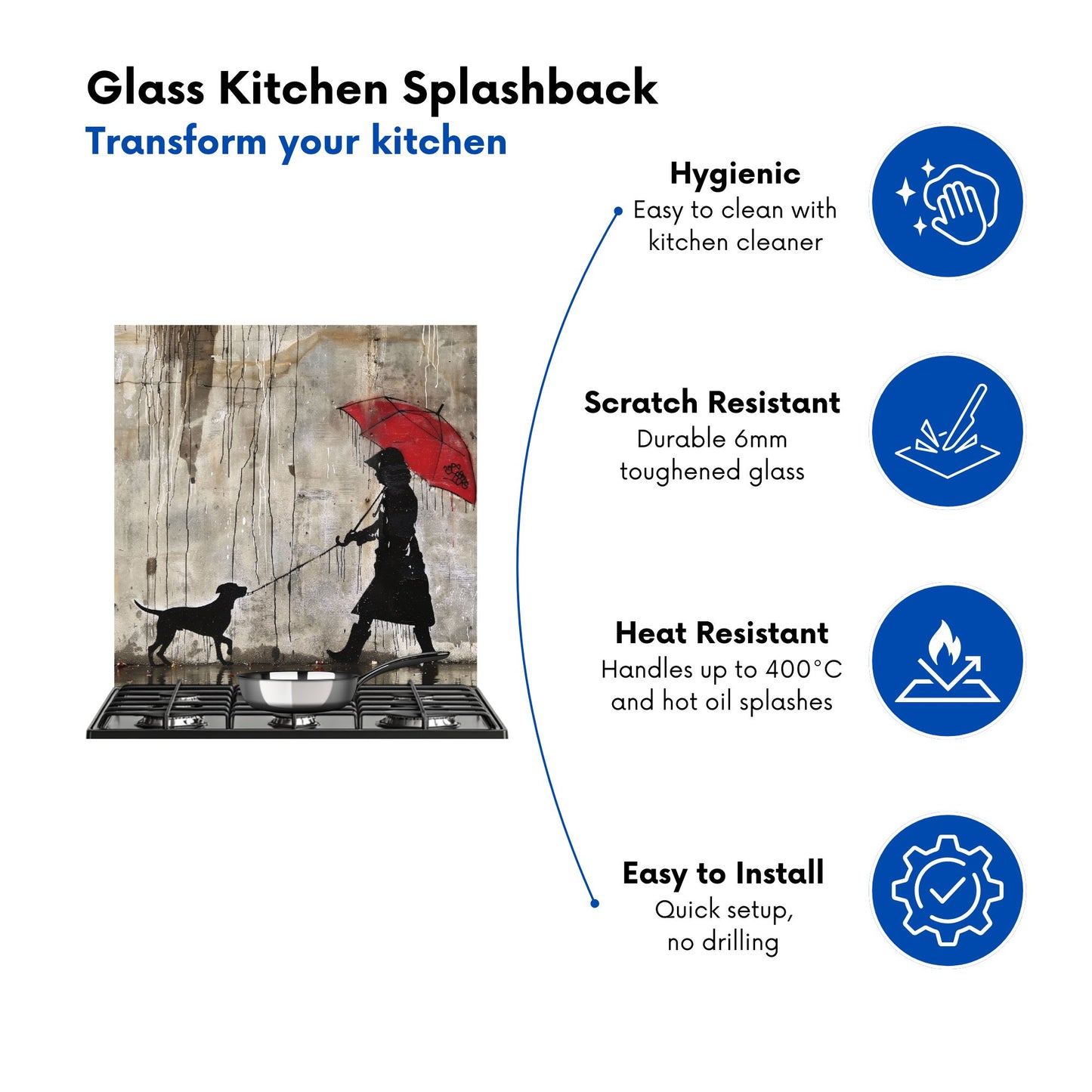 Rainy Day Walk with Red Umbrella Kitchen Splashback