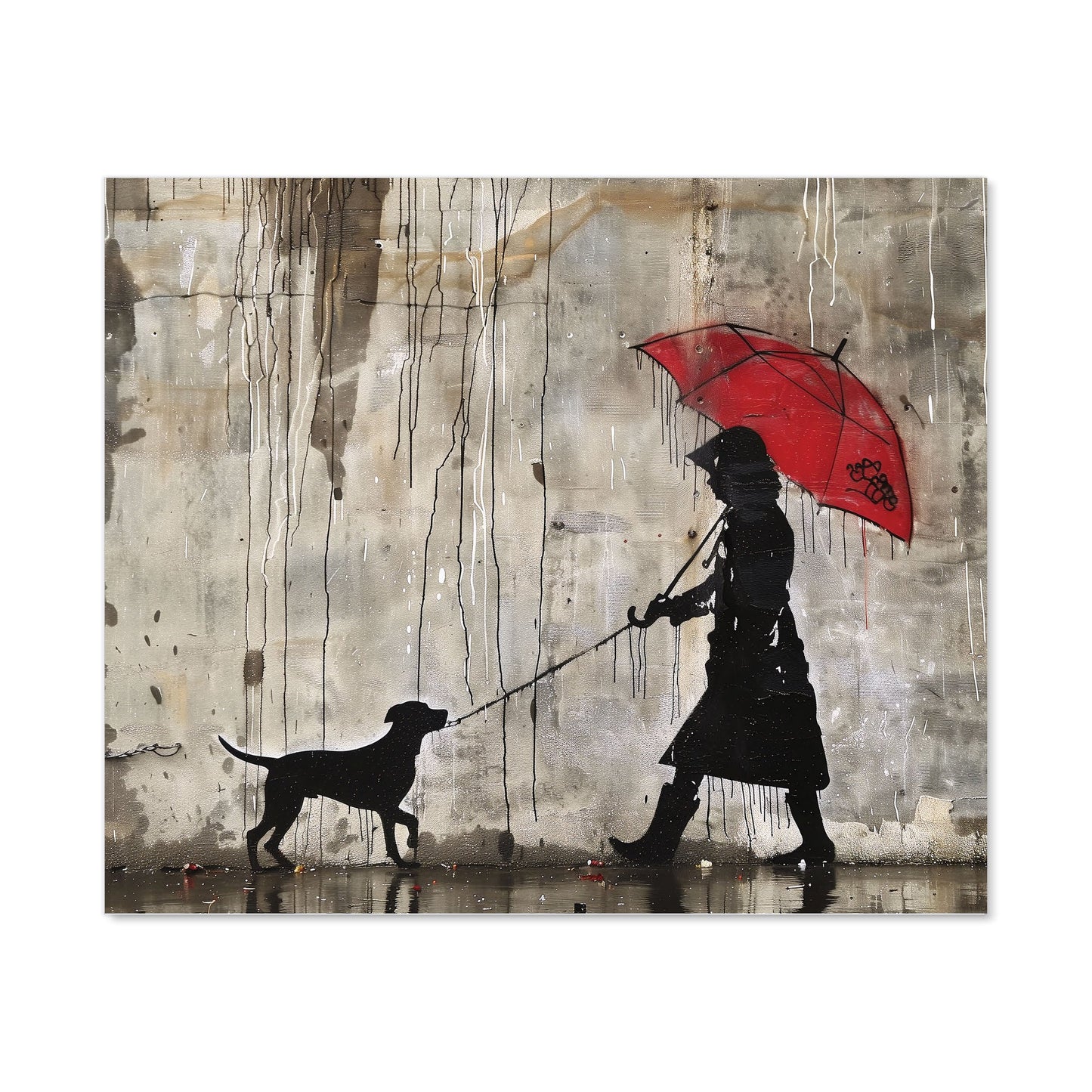 Rainy Day Walk with Red Umbrella Kitchen Splashback