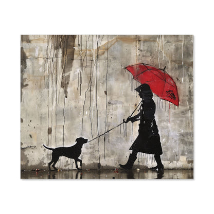 Rainy Day Walk with Red Umbrella Kitchen Splashback