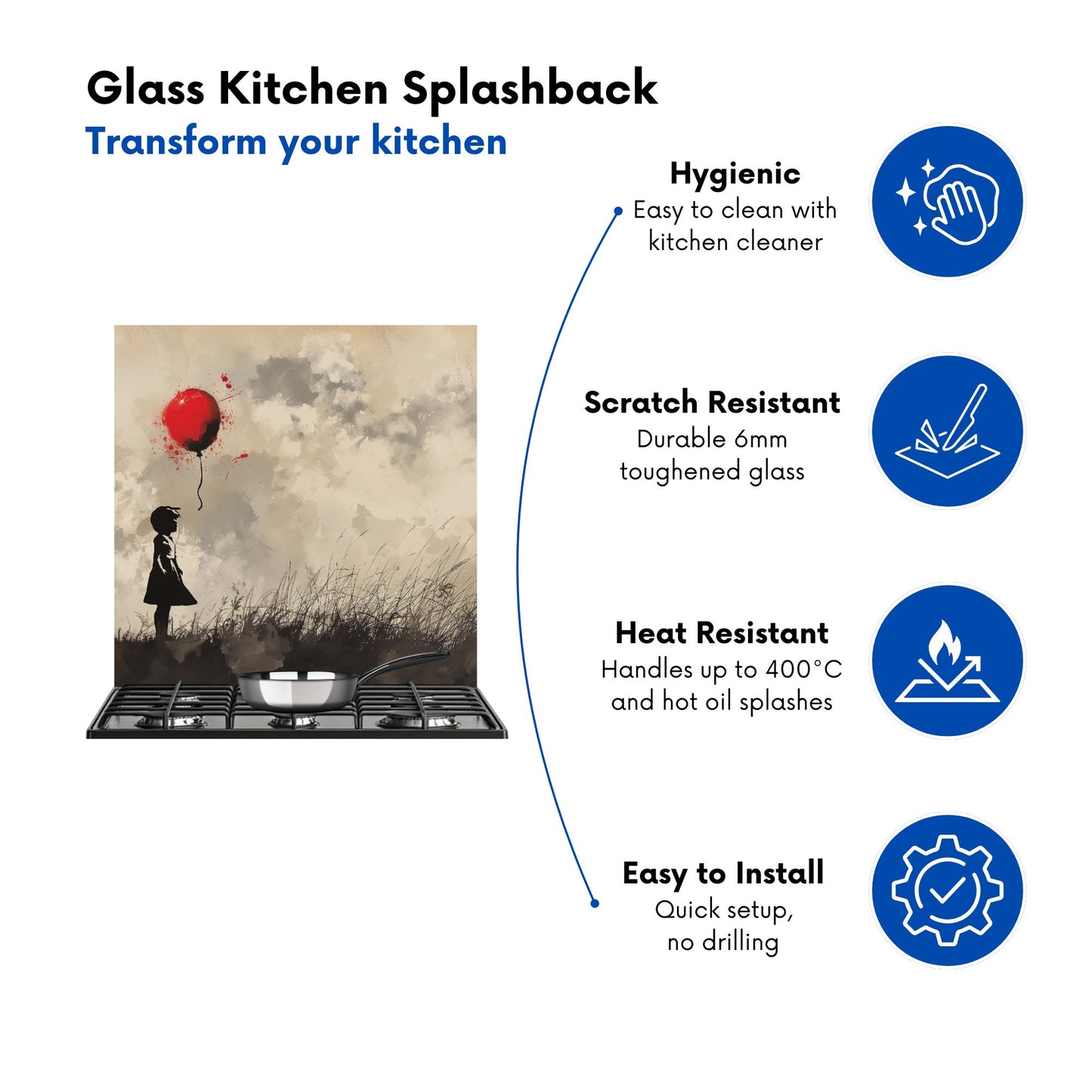 Dreamy Banksy-Inspired Girl with Red Balloon Kitchen Splashback