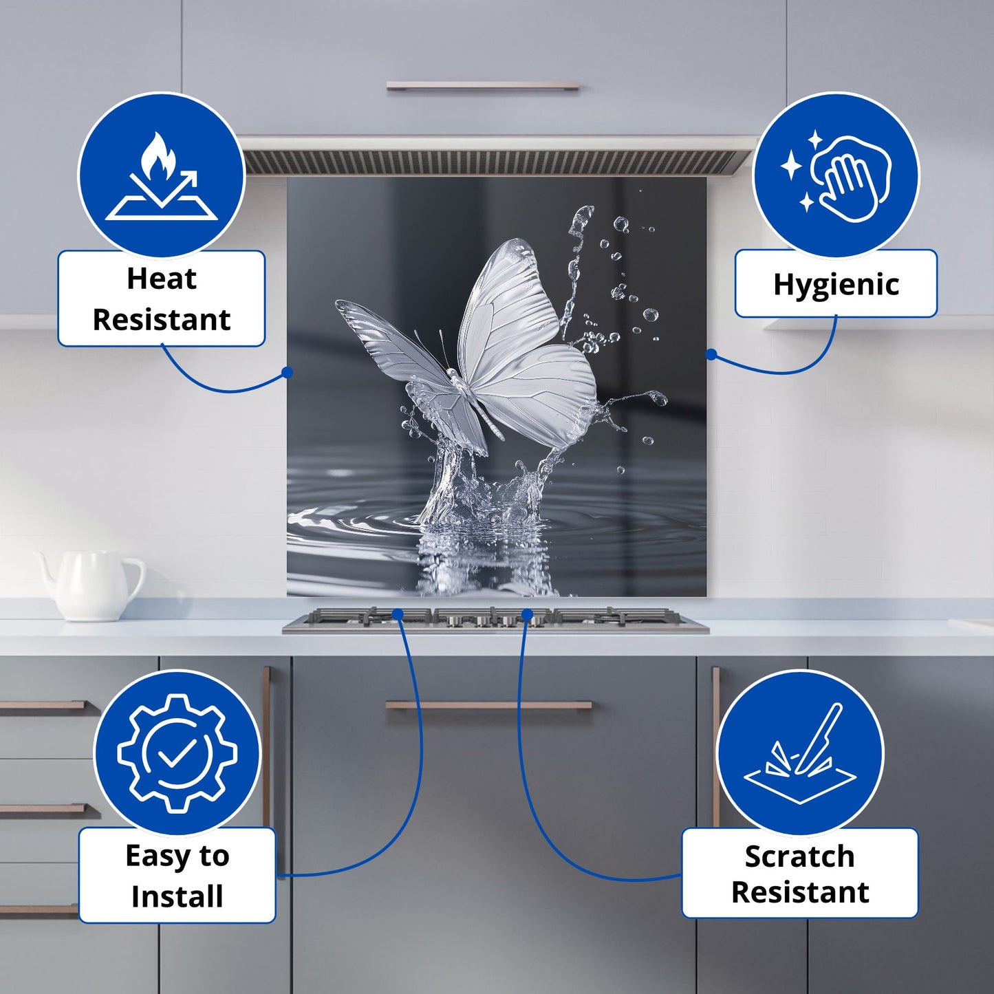 Crystal Butterfly Water Dance Kitchen Splashback