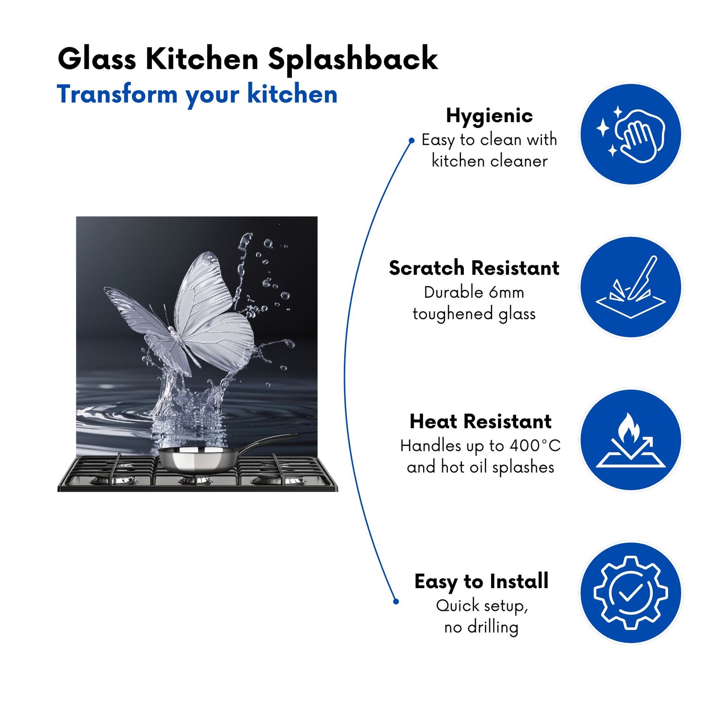 Crystal Butterfly Water Dance Kitchen Splashback
