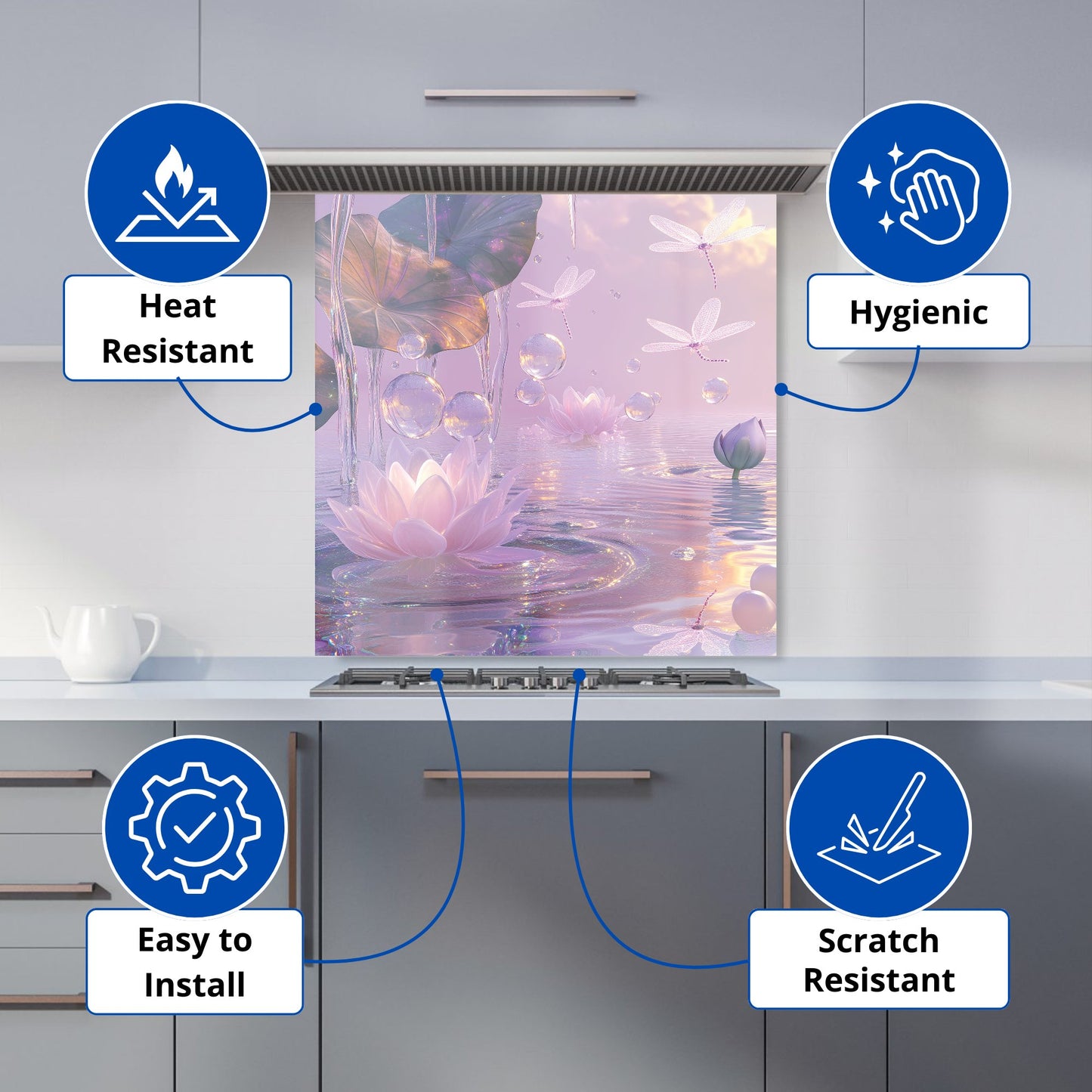 Enchanted Waterlilies and Bubbles Kitchen Splashback