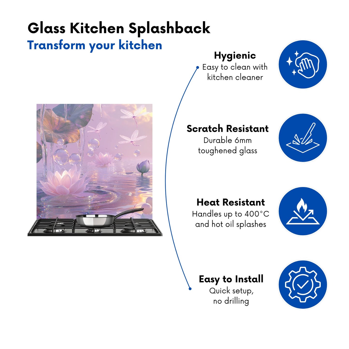 Enchanted Waterlilies and Bubbles Kitchen Splashback