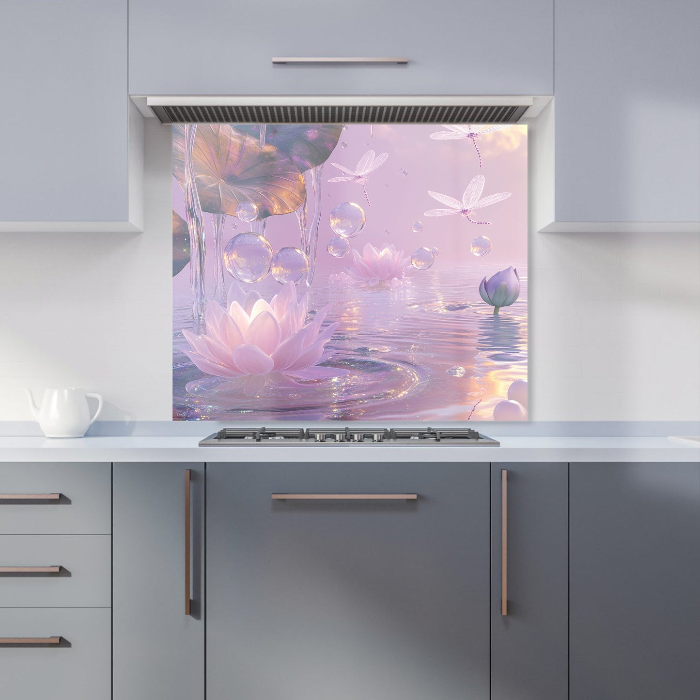 Enchanted Waterlilies and Bubbles Kitchen Splashback