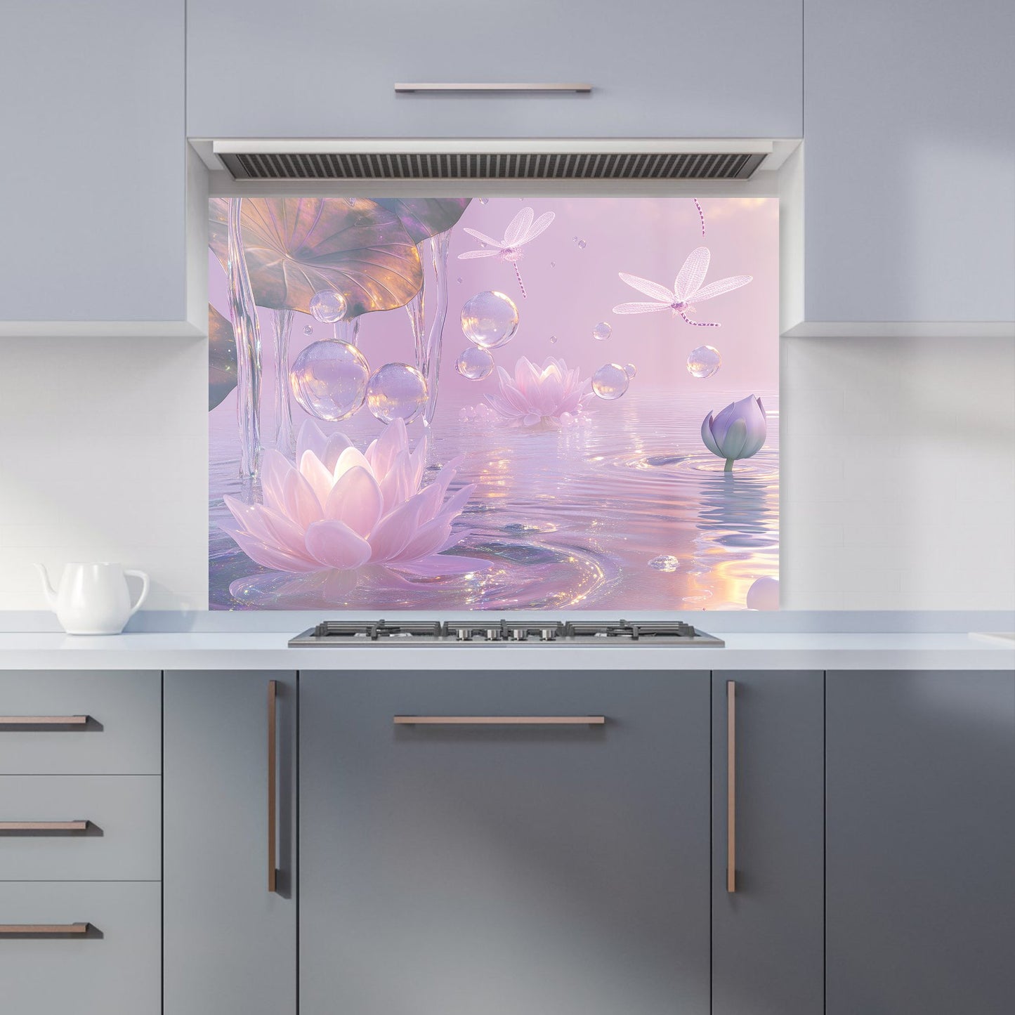 Enchanted Waterlilies and Bubbles Kitchen Splashback