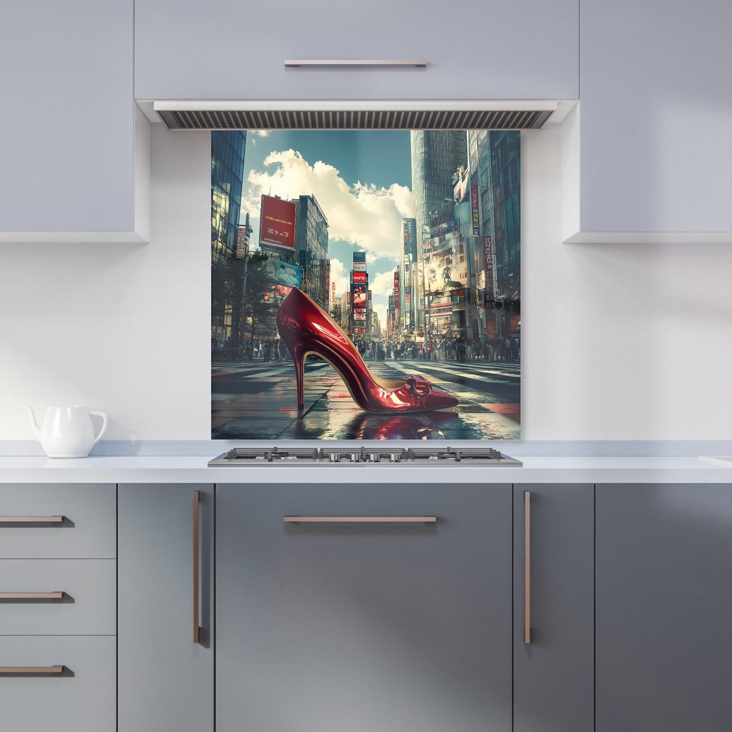 Red Stiletto in Urban Crosswalk Kitchen Splashback