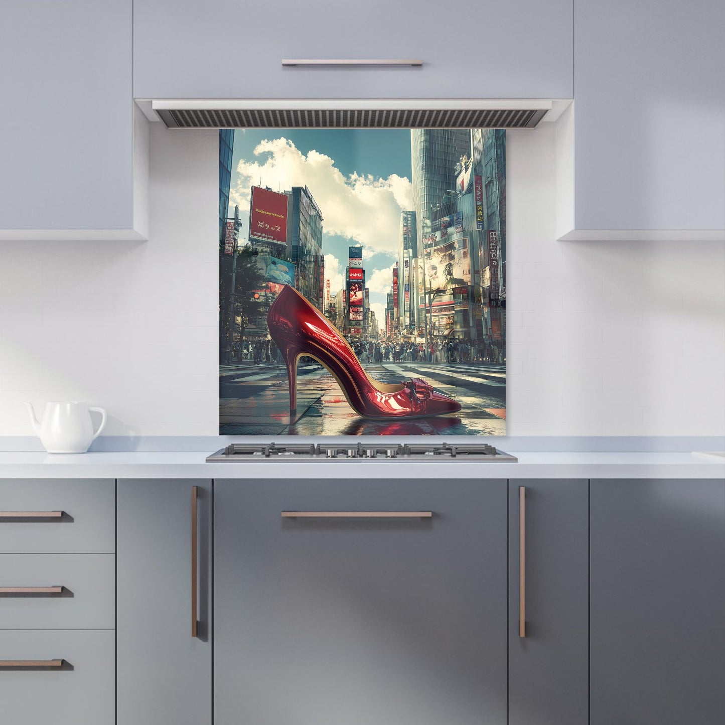 Red Stiletto in Urban Crosswalk Kitchen Splashback