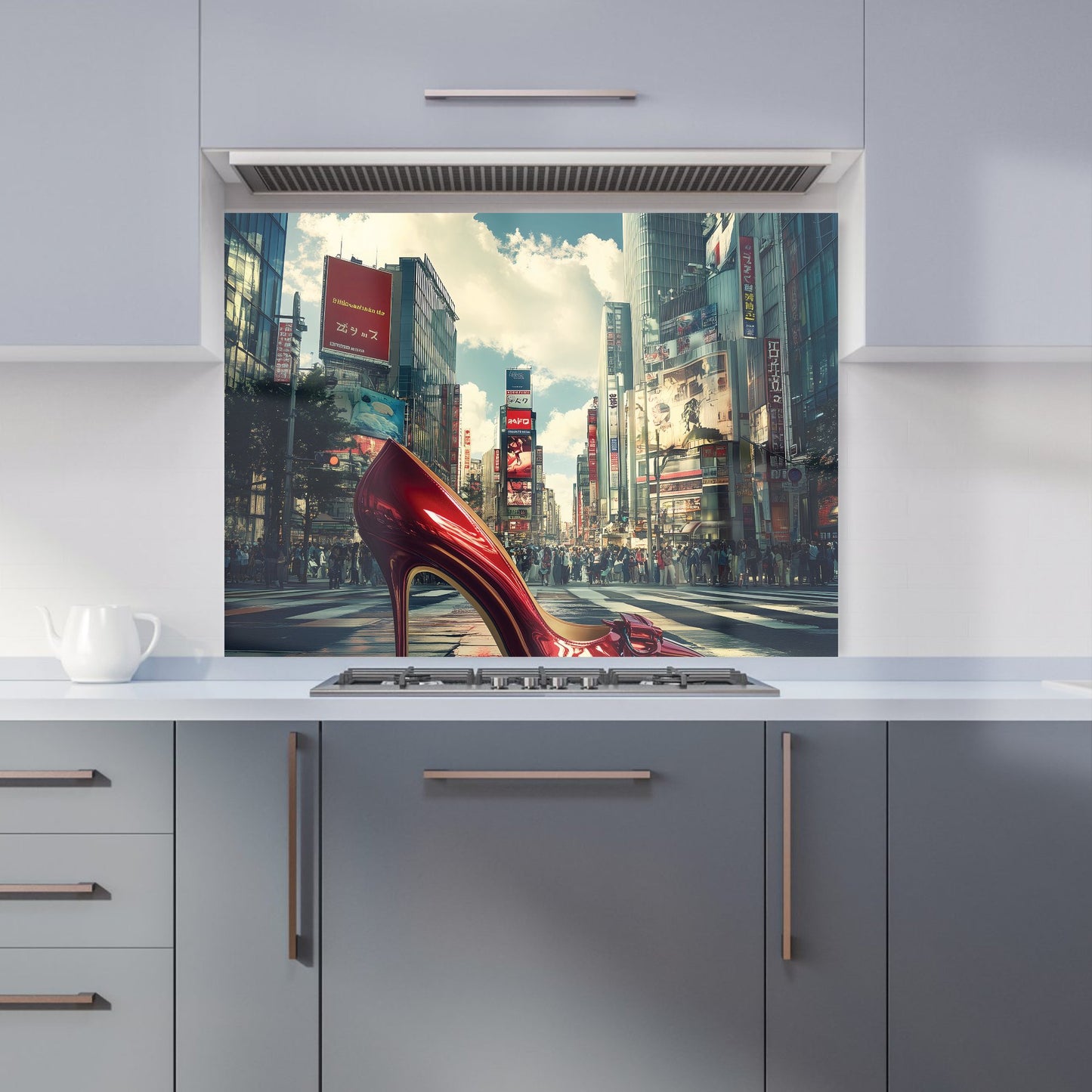Red Stiletto in Urban Crosswalk Kitchen Splashback