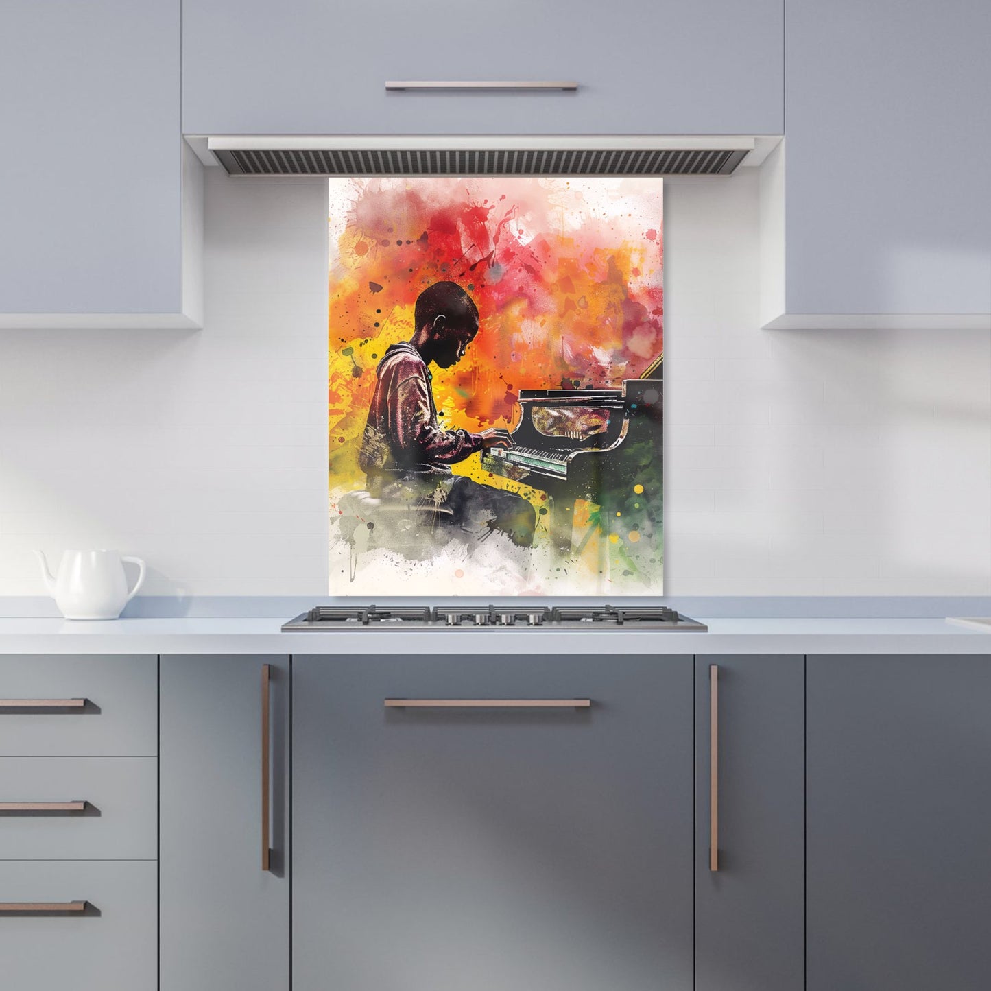 Young Virtuoso in Watercolor Symphony Kitchen Splashback