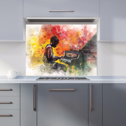 Young Virtuoso in Watercolor Symphony Kitchen Splashback