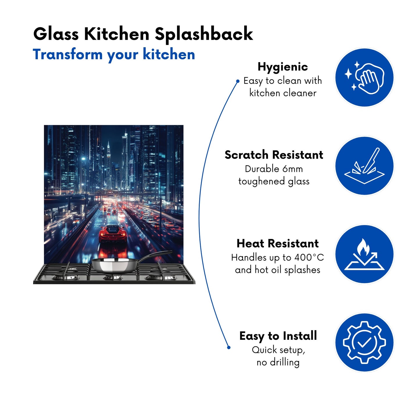 Red Streak through Nighttime Dubai Kitchen Splashback
