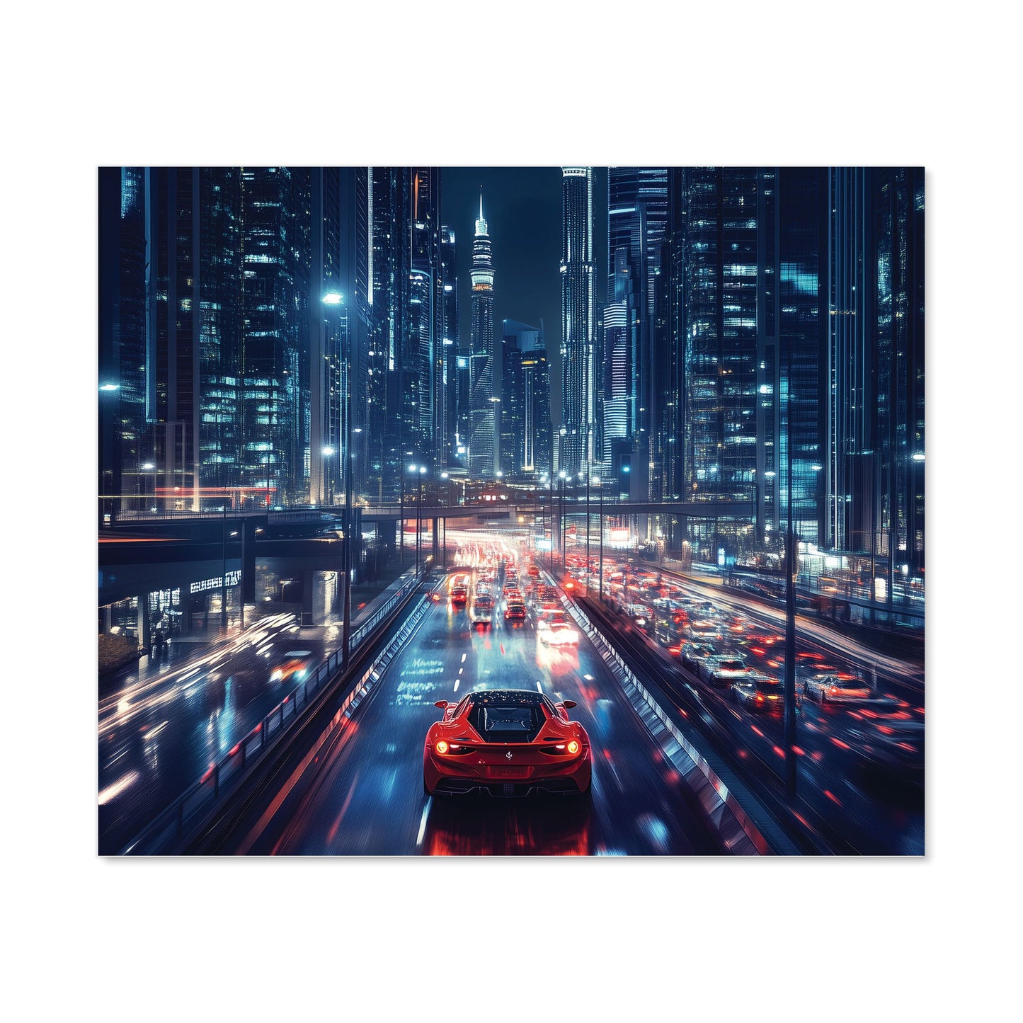 Red Streak through Nighttime Dubai Kitchen Splashback
