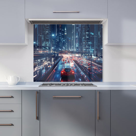 Red Streak through Nighttime Dubai Kitchen Splashback