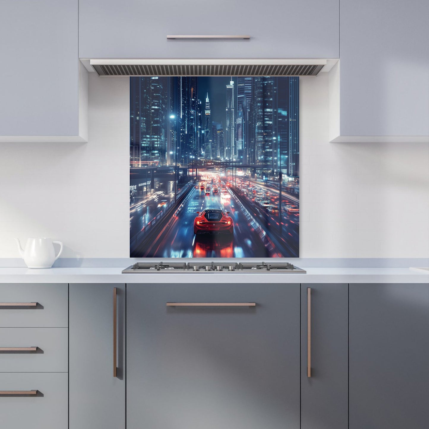 Red Streak through Nighttime Dubai Kitchen Splashback