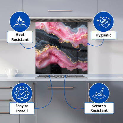Pink And Black Marble Effect Kitchen Splashback