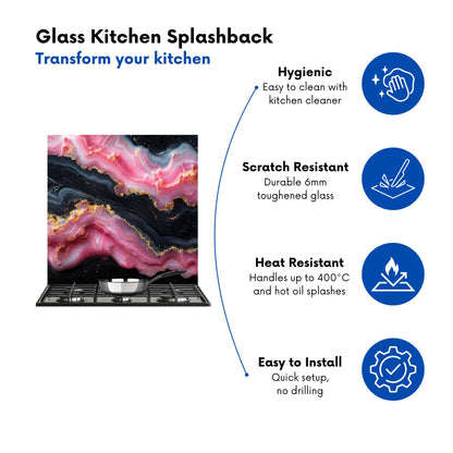 Pink And Black Marble Effect Kitchen Splashback