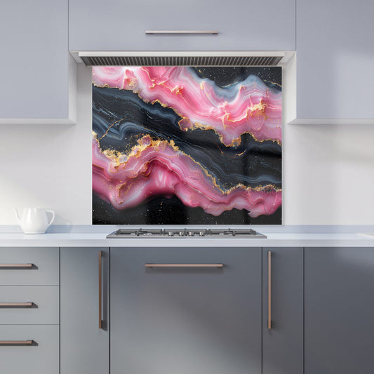 Pink And Black Marble Effect Kitchen Splashback