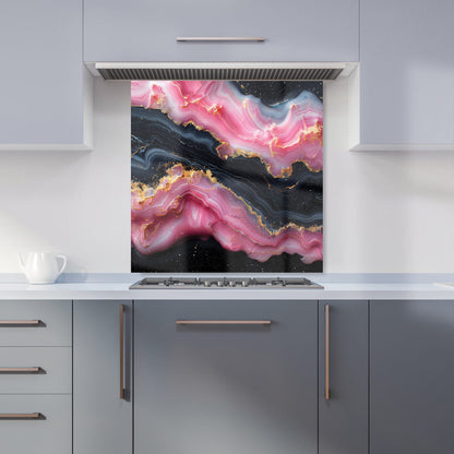 Pink And Black Marble Effect Kitchen Splashback