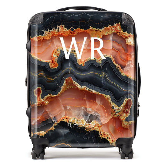 WR01047 Personalised Black Pink And Gold Marble Effect Initial Suitcase