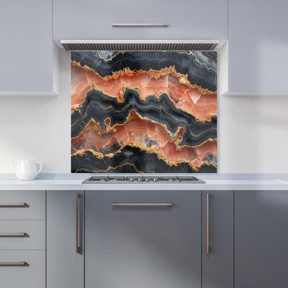 Black Pink And Gold Marble Effect Kitchen Splashback