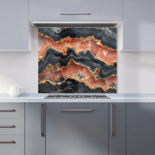 Black Pink And Gold Marble Effect Kitchen Splashback