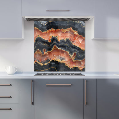 Black Pink And Gold Marble Effect Kitchen Splashback