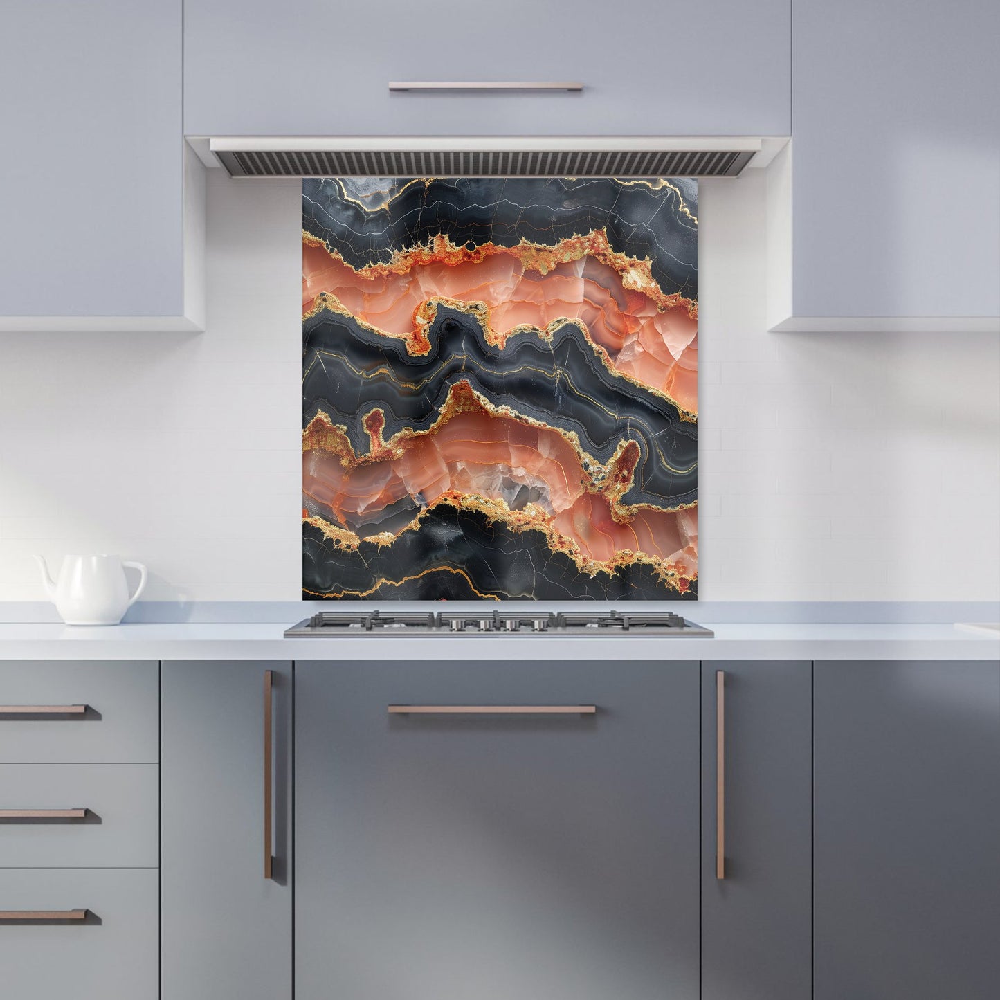 Black Pink And Gold Marble Effect Kitchen Splashback